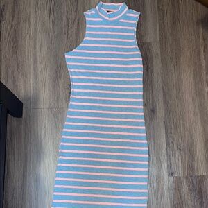 Absolute Angel Blue and White Striped Midi Sheath Dress